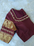 A stunning vintage kanjeevaram in rust orange with a deep maroon border