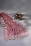 Elegant Crush Tissue saree in pink with a stunning mirror work blouse