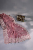 Elegant Crush Tissue saree in pink with a stunning mirror work blouse