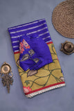 Royal Blue chanderi silk saree with hand painted kalamkari border