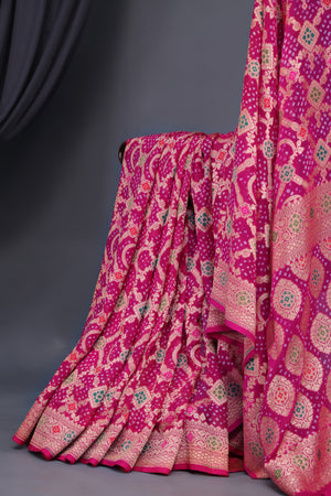 Pink Banarasi Georgette saree with a stunning work blouse
