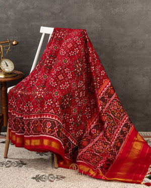 Patola pure silk saree in red with intricate weaving