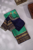 Gorgeous Mysore Silk Saree in green with  a contrast blue border