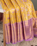 Lovely pastel yellow and lavender kanjeevaram saree