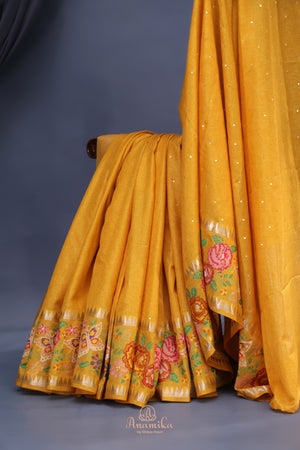 Soft Tussar with a contemporary elegance-Mustard Yellow