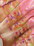 Peach Pink Banarasi saree with beautiful floral meena border