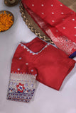 Regal chanderi pattu in a ravishing red color