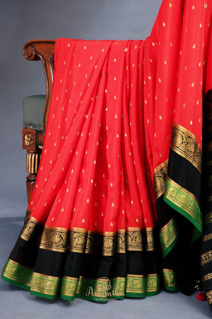 Mysore Silk saree in a stunning shade of red and black