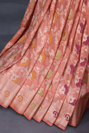 Beautiful Banarasi Silk Saree in peach and green combo