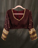 Mysore crepe silk saree in a lovely color combo of orange and brown