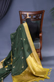 Soft Silk Pattu - Color play at its finest - Bottle Green/Yellow