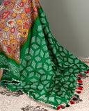 Pure Gaji silk saree with kalamkari and Bandini