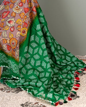 Pure Gaji silk saree with kalamkari and Bandini