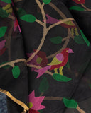 Muslin jamdaani saree in black with all over floral weave