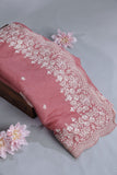 Elegant Crush Tissue saree in peach pink with a stunning mirror work blouse