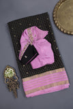 Mysore crepe silk saree in a lovely black and blush pink combo