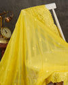 Lovely yellow Georgette saree with beautiful scalloped Chikankari border