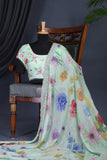 Mint Green Crepe Floral saree with hand worked border