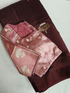 Pure raw mango silk saree in chocolate brown with mauve pink blouse