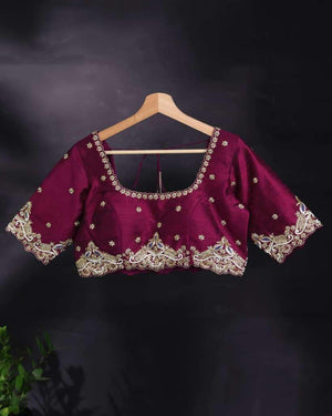 Magenta pink blouse with grand zardosi work
