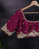 Magenta pink blouse with grand zardosi work