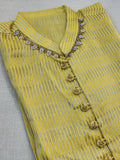Lovely yellow silk kurta with Zari lines and hand embroidery across the neckline.