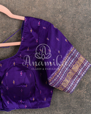 Peach & Purple Twill Silk Saree with patola and kanchi border