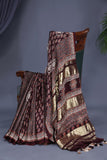 Earthy brown ajrak saree with swaroski stone work