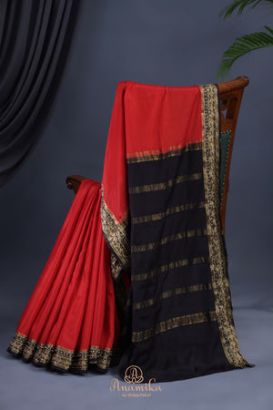 The most trending red and black mysore crepe silk saree
