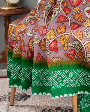 Pure Gaji silk saree with kalamkari and Bandini