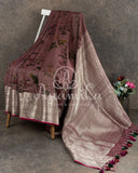 Light brown pure silk saree with kalamkari print and kanchi border
