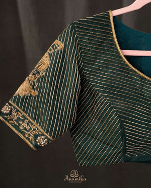 Dark Bottle Green blouse with all over cutdana work