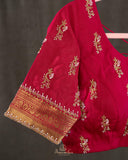 Mysore crepe silk saree in a lovely color combo of peach and crimson red