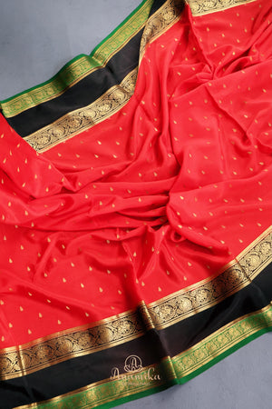 Mysore Silk saree in a stunning shade of red and black