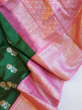 Unique Dark green and peach pink Venkatagiri Pattu saree