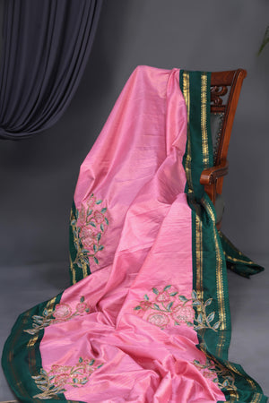 Timeless Gadwal saree with floral appliqué work