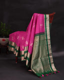 Kanchipattu saree in the most beautiful festive colors of hot pink and green
