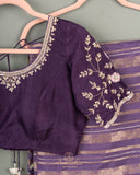 Lavender Goergette Organza saree with zari lines all over