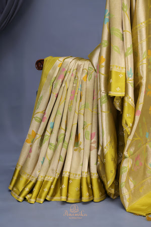 A beautiful Paithani inspired Georgette saree - Lime Green