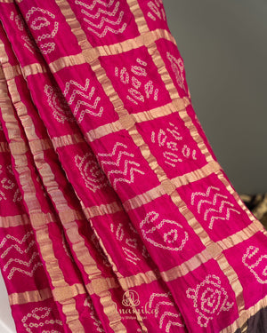 Pink Bandini gharchola saree with ajrak border and blouse