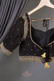 Black Chanderi Silk Saree with hand painted kalamkari border