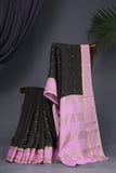 Mysore crepe silk saree in a lovely black and blush pink combo