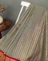 Vibrant Gadwal Kanchi Saree in a unique combo of light grey with maroon red