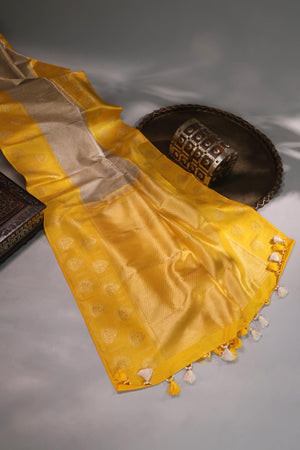 Kanjeevaram Tissue saree in silver and yellow