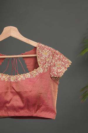 Beautiful chinnon silk saree in yellow and peach shade