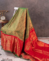 Royal Gadwal Pattu saree in a beautiful olive green and red combination