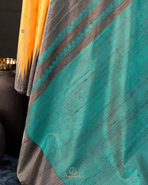 Mango yellow Gadwal pattu saree with non Zari concept