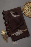 Rich chocolate brown shade mysore crepe silk saree