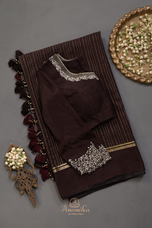 Rich chocolate brown shade mysore crepe silk saree