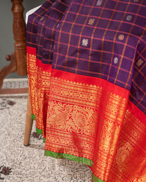 Purple & Red combo Gadwal Pattu saree